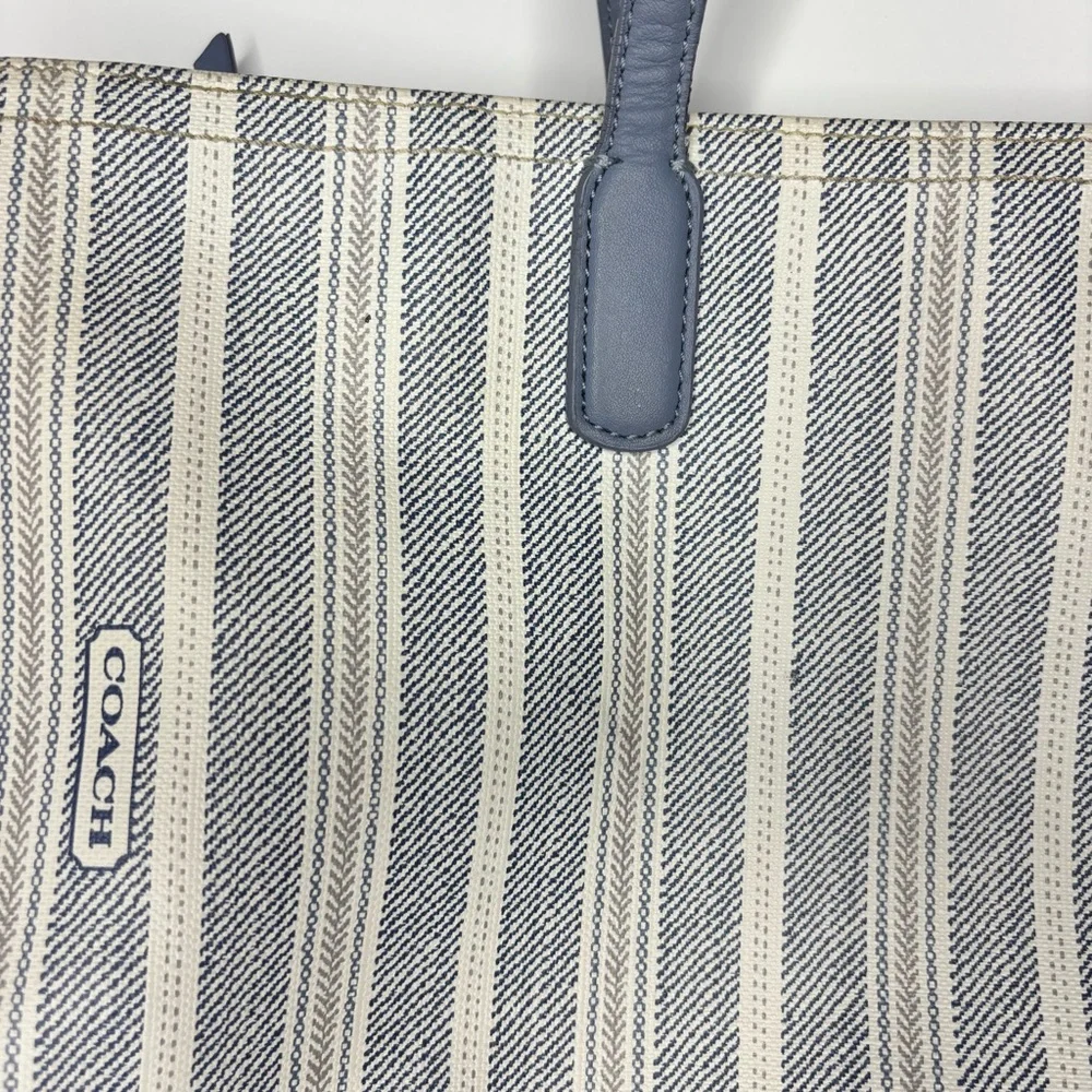 Coach Legacy Striped Weekend Tote Bag Purse Blue White Handbag Graphic Print